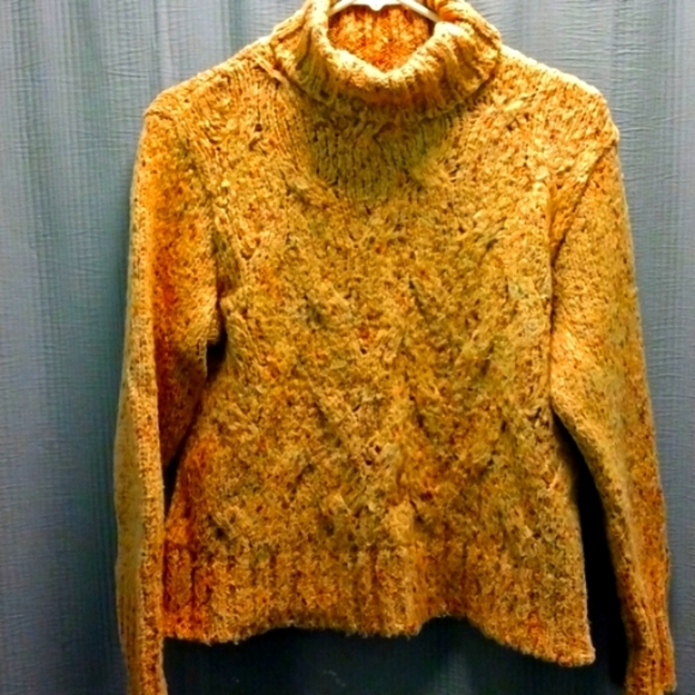 Multicolor Browns And Golds Textured Weave Turtleneck Sweater
